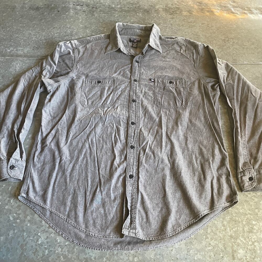 Vintage Polo Jeans Co Ralph Lauren Button Up Shirt Mens XL Gray Flag Cotton 90s